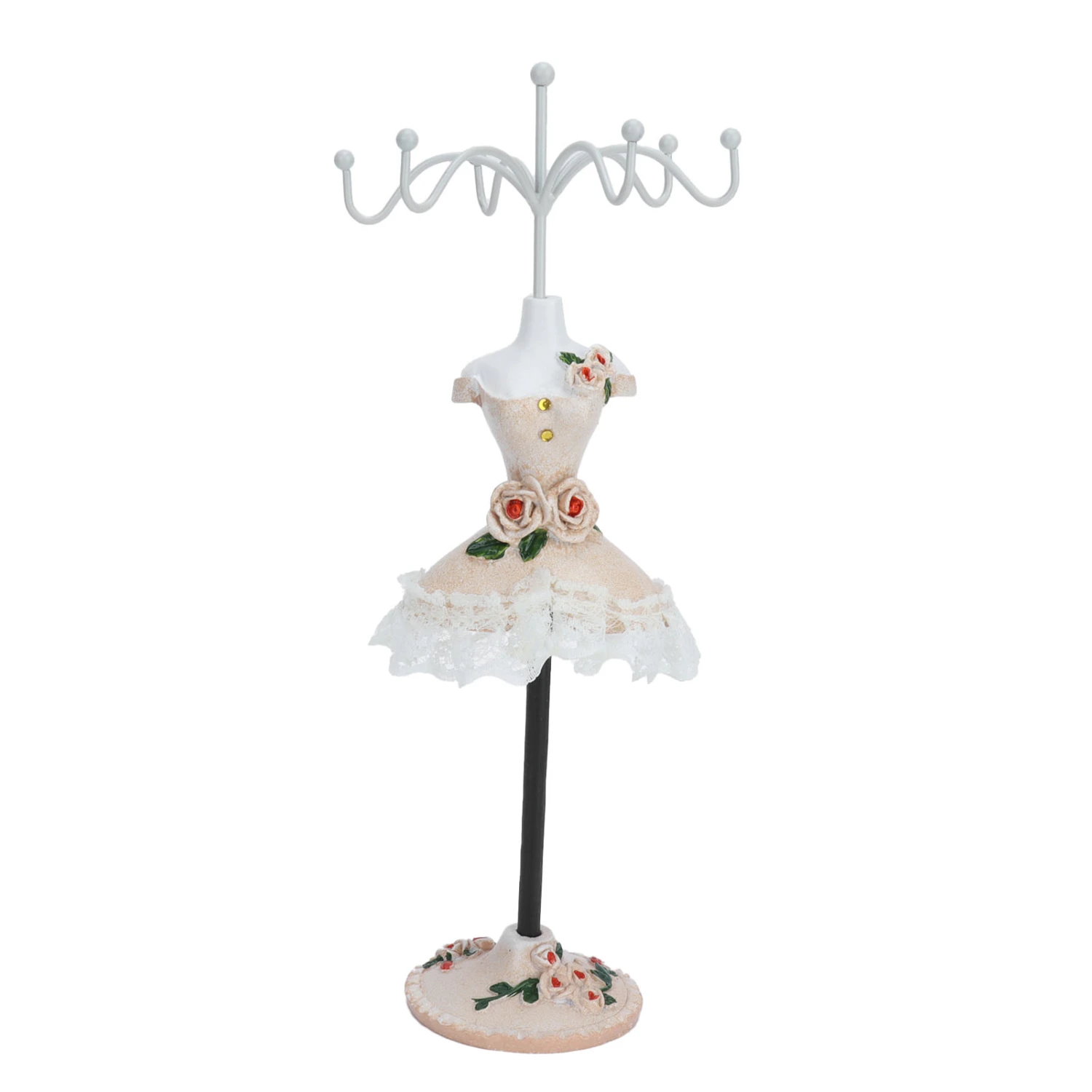 Jewelry Stand Display Earrings Necklace Storage Polyresin Doll Holder with Rotatable BracketChampagne 2