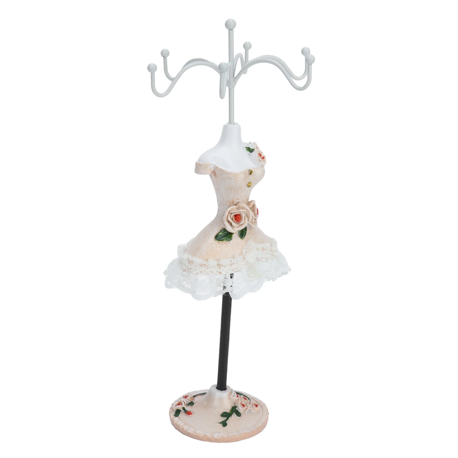 Jewelry Stand Display Earrings Necklace Storage Polyresin Doll Holder with Rotatable BracketChampagne 2