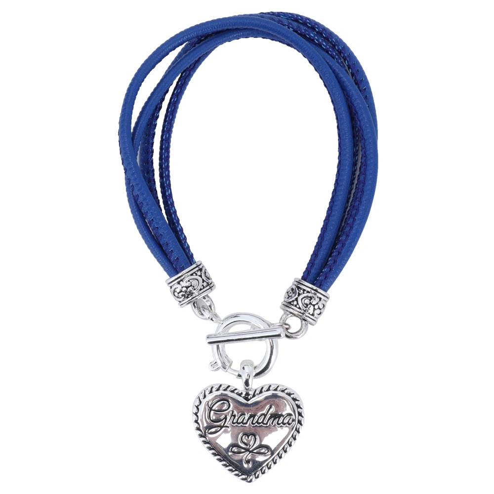 Blue PU Leather Stylish Bracelet Heart-Shaped Pendant Bracelet Jewelry Accessory