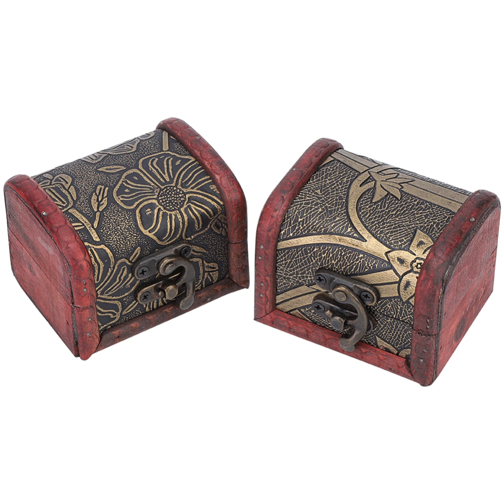 2Pcs Handcrafted Mini Wooden Delicate Vintage Jewelry Container Holder Storage Box