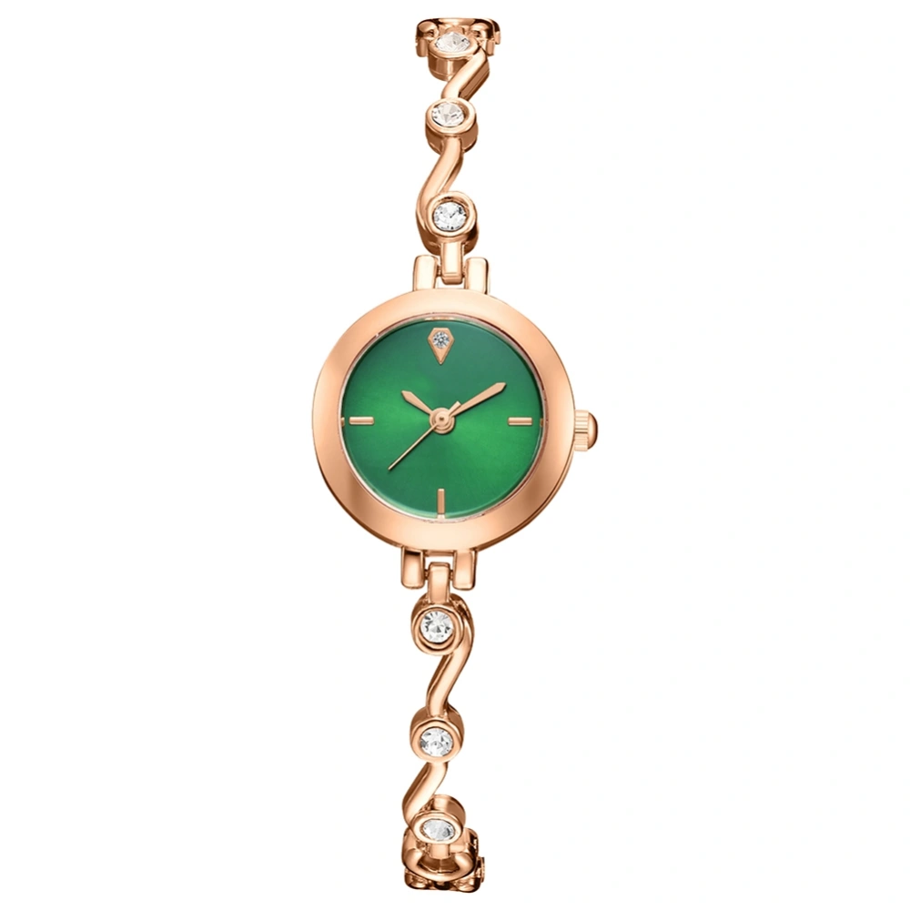 Fashionable Simple Round Dial Analog Display Quartz Wristwatch(Rose Gold Belt Green Mirror)