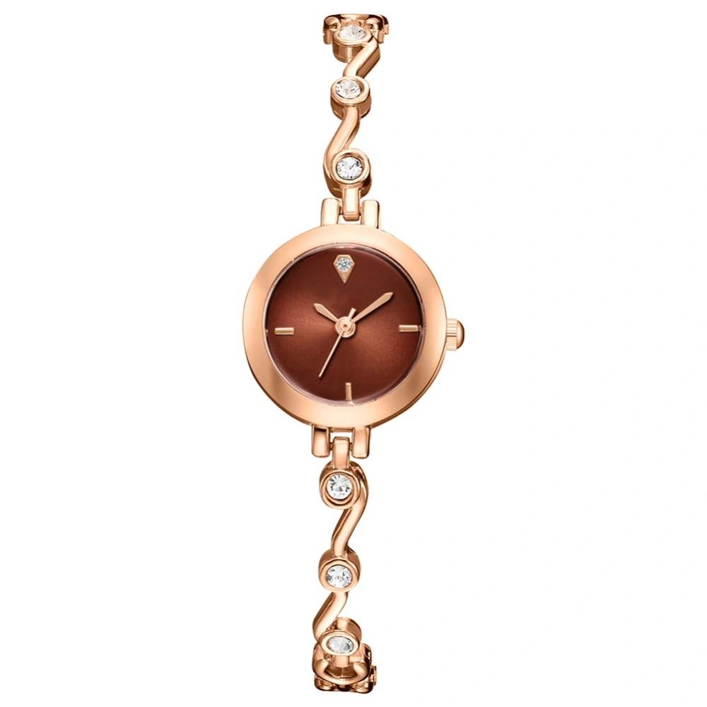 Fashionable Simple Round Dial Analog Display Quartz Wristwatch(Rose Gold Belt Brown Mirror)