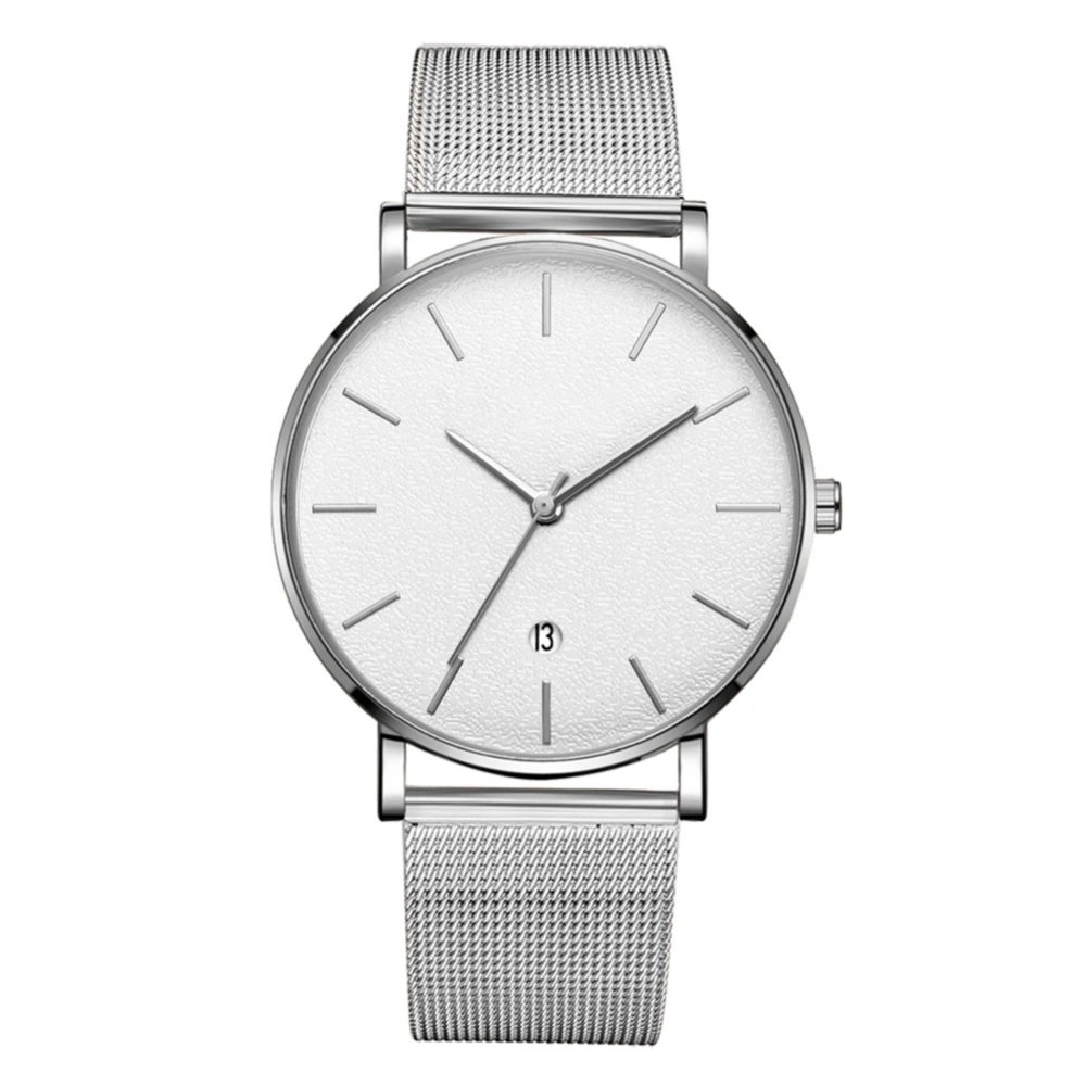 Fashion Round Dial Analog Quartz Wristwatch(Silver Belt Silver Case White Mirror Silver Needle)