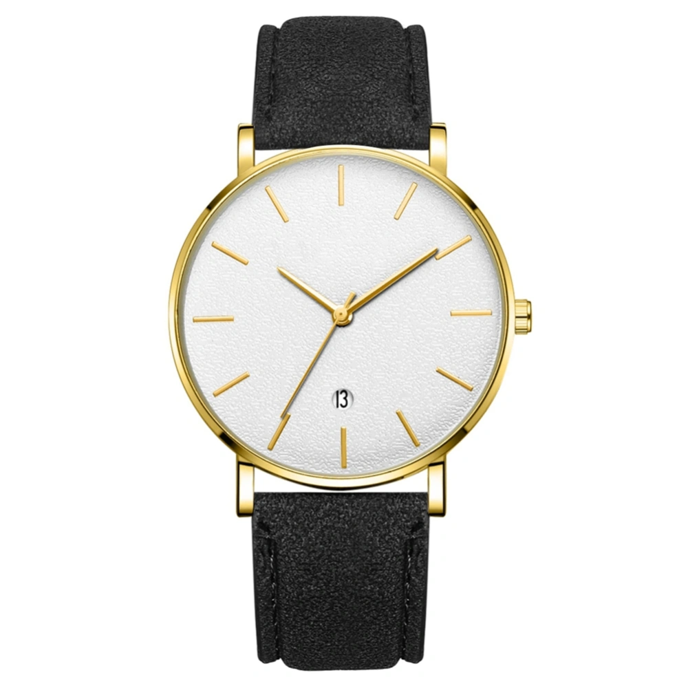 Fashion Round Dial Analog Quartz Wristwatch(Black Belt Black Case White Mirror Gold Needle)