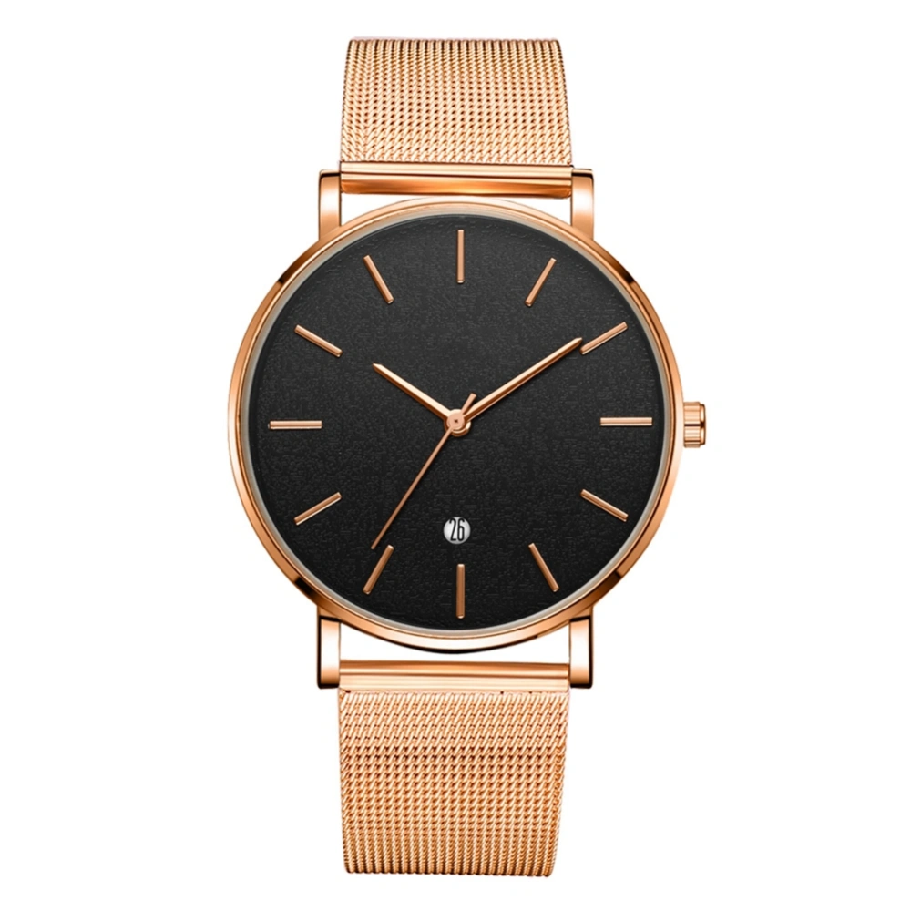 Fashion Round Quartz Wristwatch(Rose Gold Belt Rose Gold Case Black Mirror Rose Gold Needle)