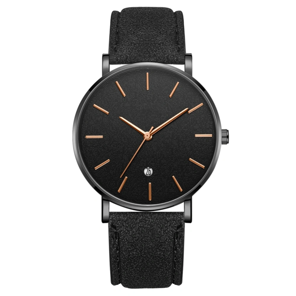 Fashionable Round Dial Quartz Wristwatch(Black Belt Black Case Black Mirror Rose Gold Needle)