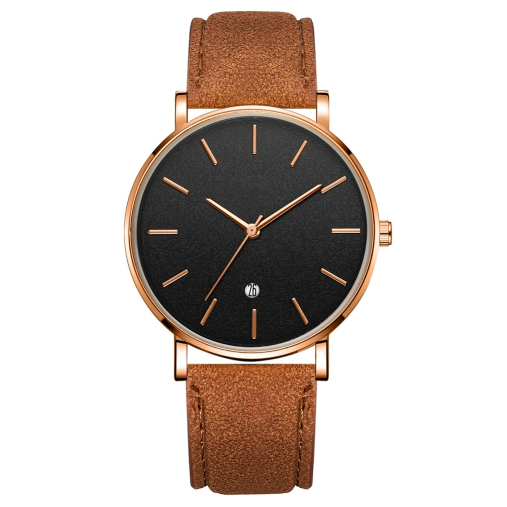 Fashion Round Dial Quartz Wristwatch(Coffee Belt Rose Gold Case Black Mirror Rose Gold Needle)