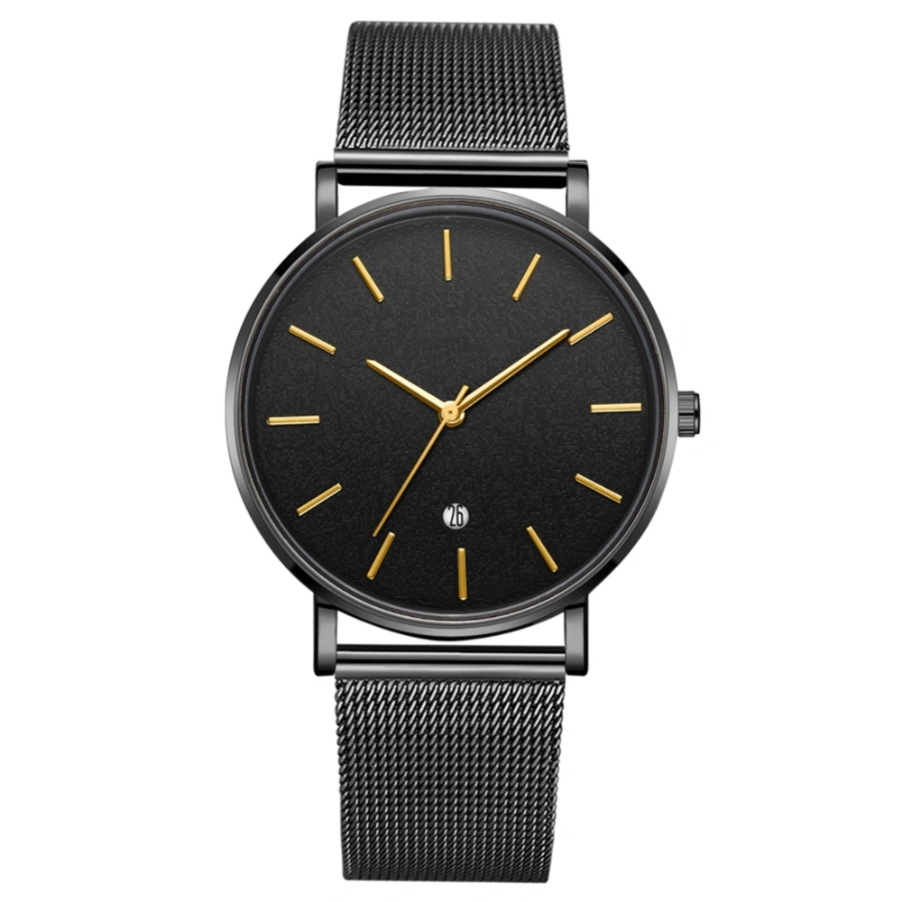 Fashion Round Dial Analog Quartz Wristwatch(Black Belt Black Case Black Mirror Gold Needle)