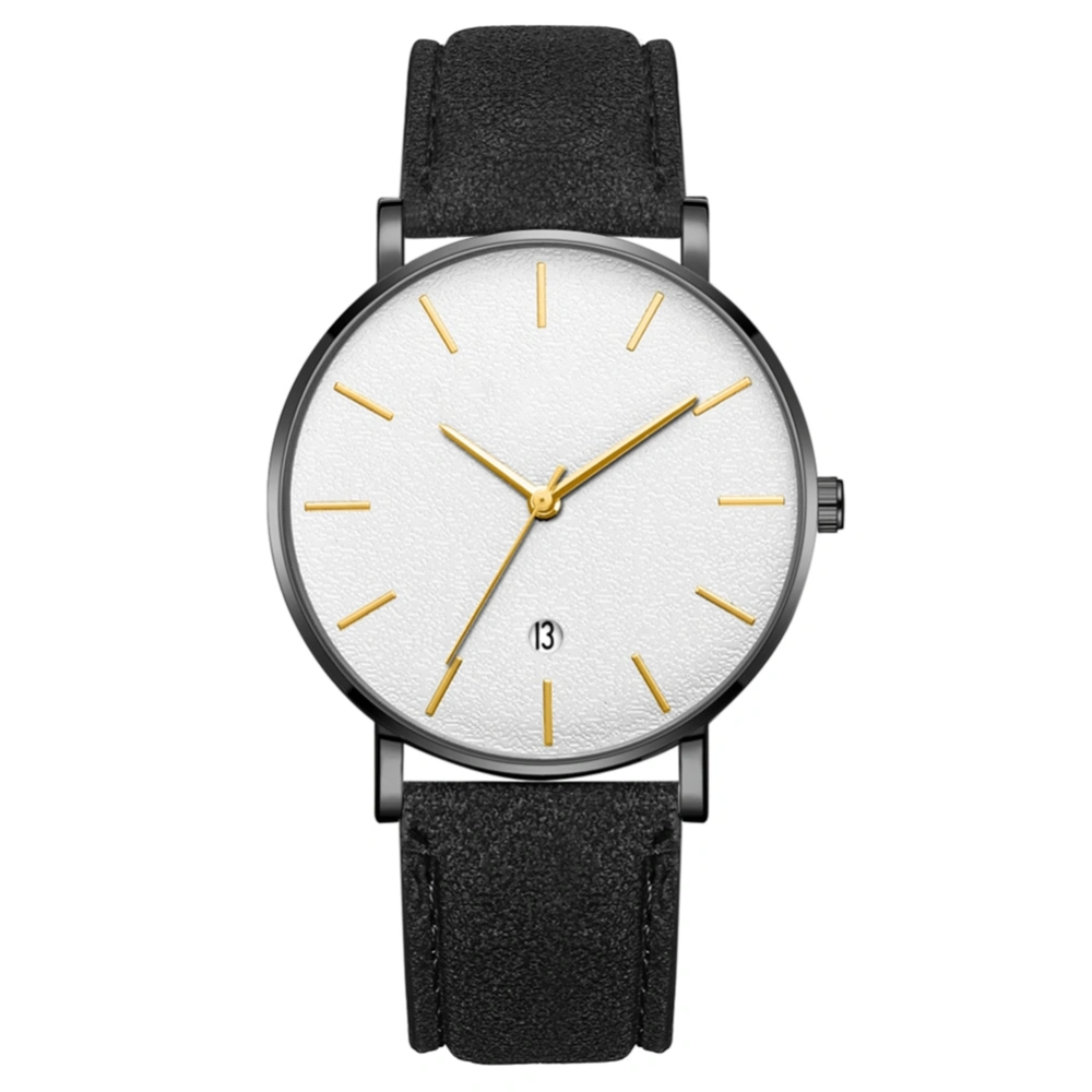 Fashion Round Dial Analog Quartz Wristwatch(Black Belt Black Case White Mirror Gold Needle)