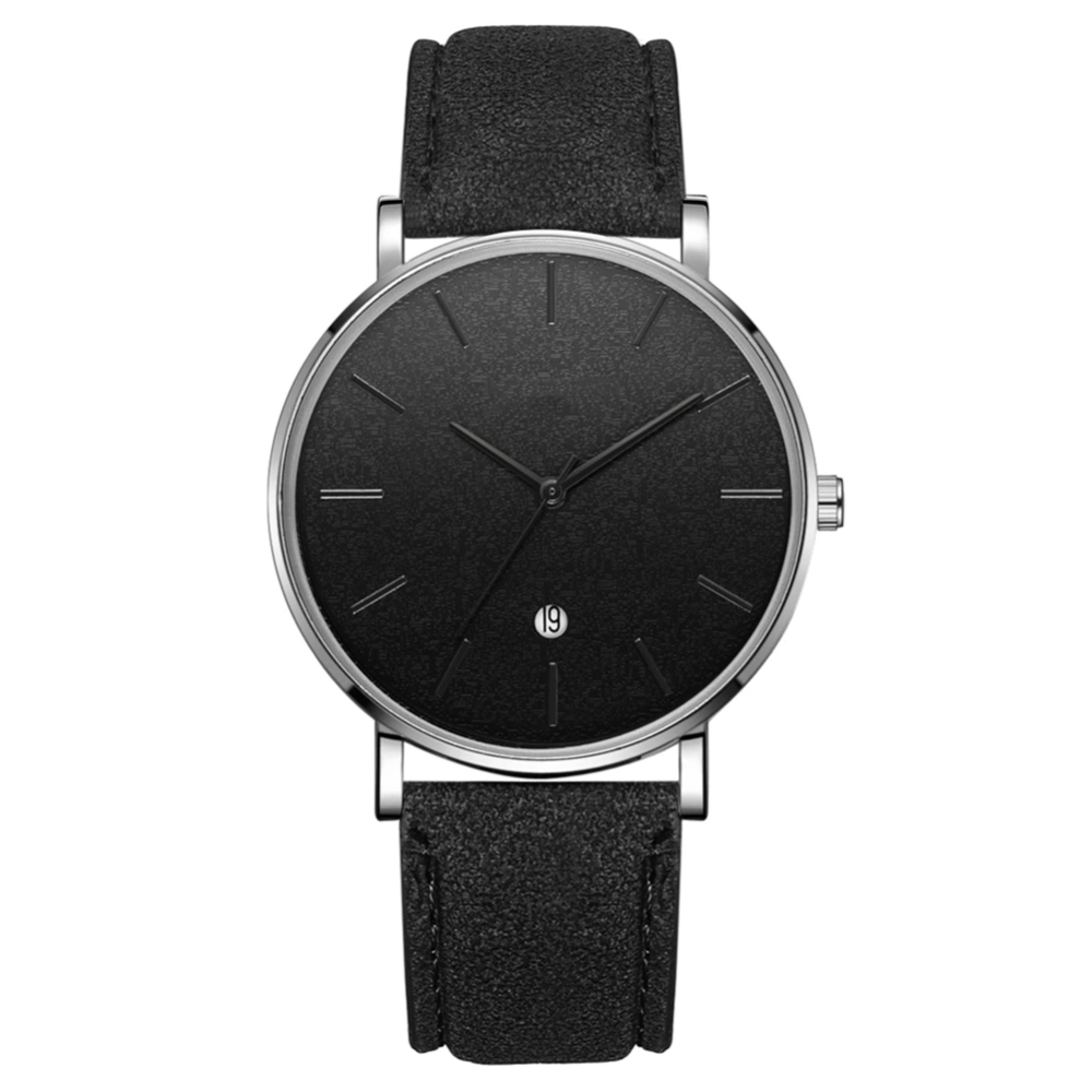 Fashion Round Dial Analog Quartz Wristwatch(Black Belt Silver Case Black Mirror Black Needle)