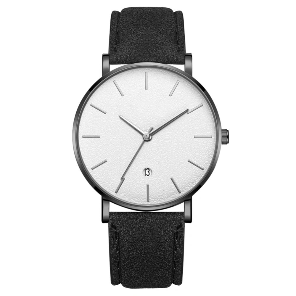 Fashion Round Dial Analog Quartz Wristwatch(Black Belt Black Case White Mirror Silver Needle)