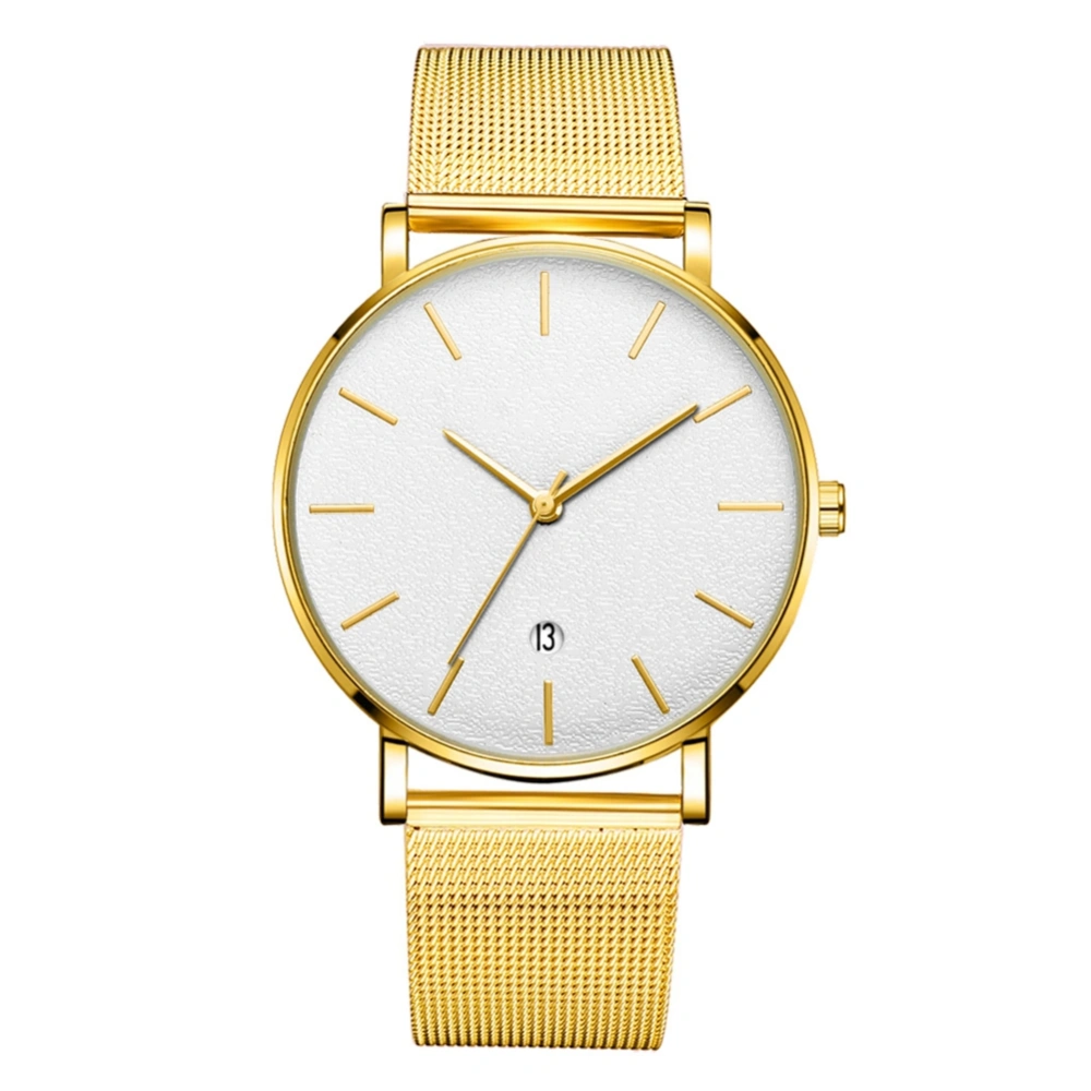 Fashionable Round Dial Analog Quartz Wristwatch(Gold Belt Gold Case White Mirror Gold Needle)