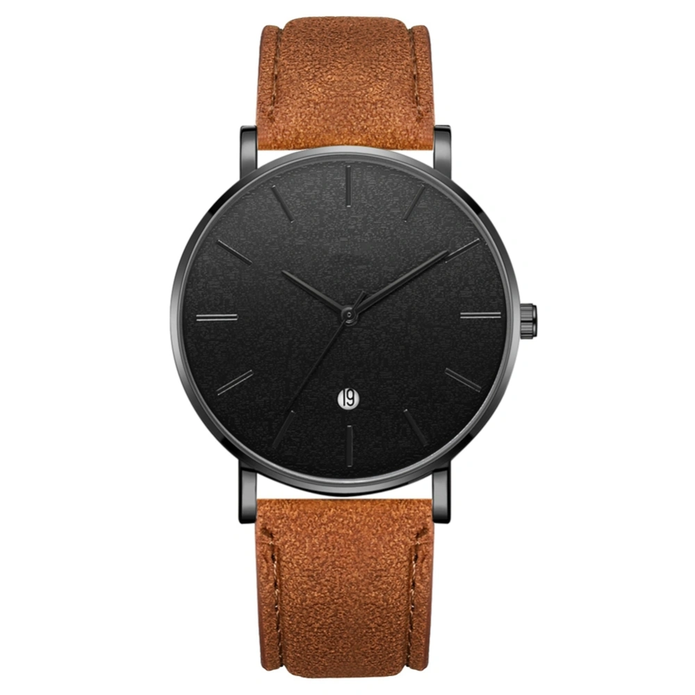 Fashionable Round Dial Quartz Wristwatch(Coffee Belt Black Case Black Mirror Black Needle)