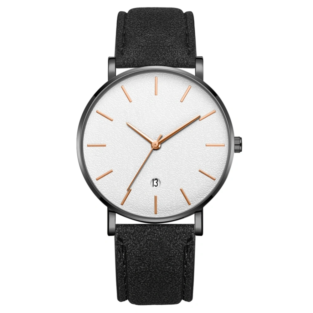 Fashionable Round Dial Quartz Wristwatch(Black Belt Black Case White Mirror Rose Gold Needle)