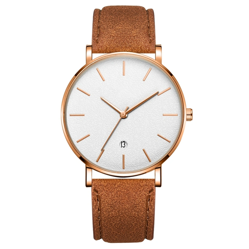 Fashion Round Dial Quartz Wristwatch(Coffee Belt Rose Gold Case White Mirror Rose Gold Needle)