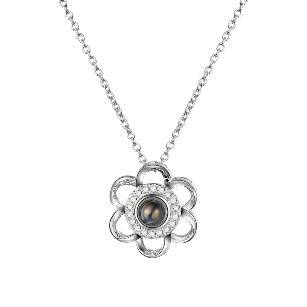 Fashionable Women Jewelry Crystal Flower Pendant Neck Chain Necklace Girl Accessory(Silver)