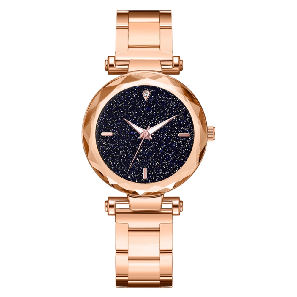 Fashion Alloy Strap Round Dial Watch Unisex Casual Quartz Watch (Rose Gold)