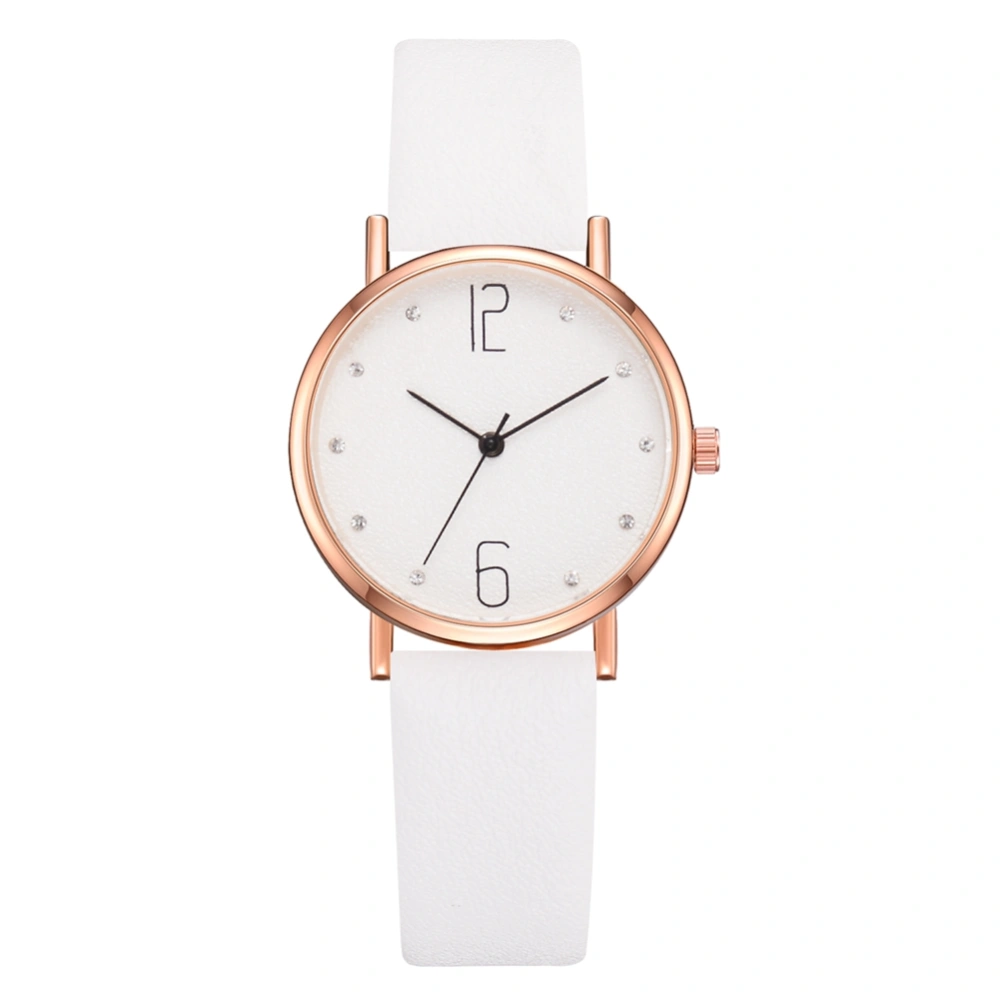 Women Simple Casual Quartz Round Dial PU Strap Wristwatch Female Watch (White)