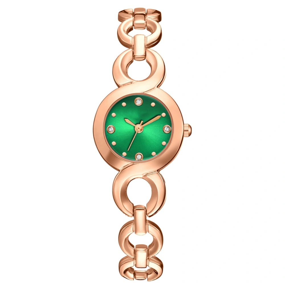 Fashionable Alloy Watch Round Dial Analog Display Quartz Wristwatch(Rose Golden Green