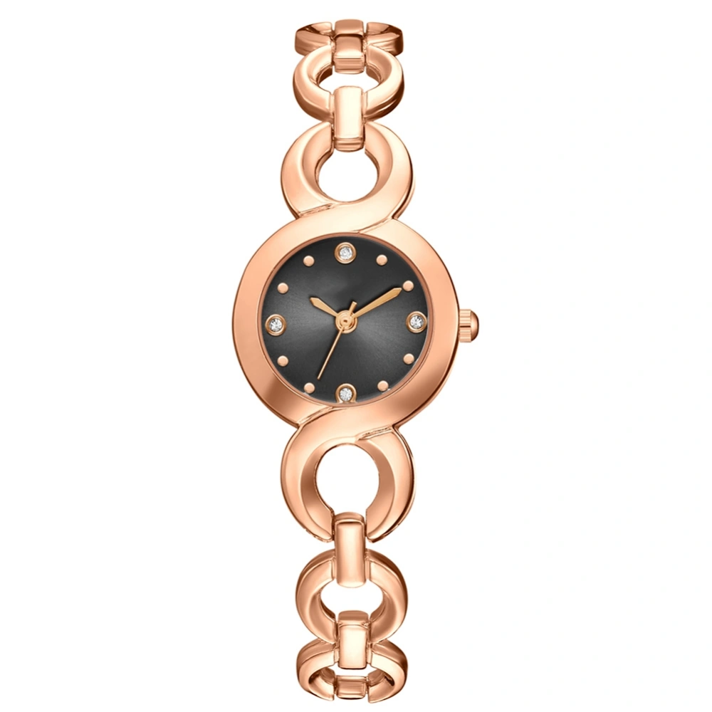 Fashionable Alloy Watch Round Dial Analog Display Quartz Wristwatch(Rose Golden Black