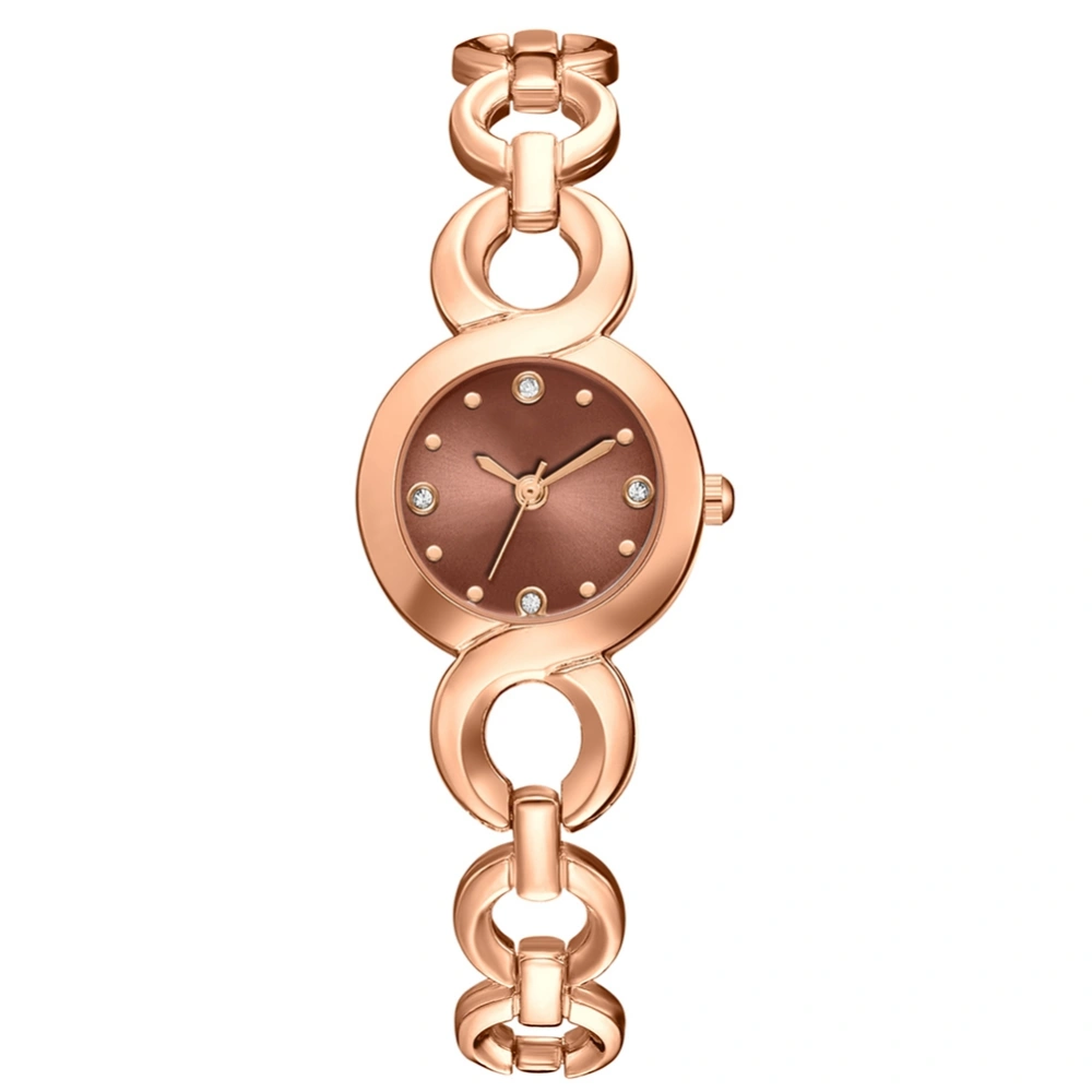 Fashionable Alloy Watch Round Dial Analog Display Quartz Wristwatch(Rose Golden Brown