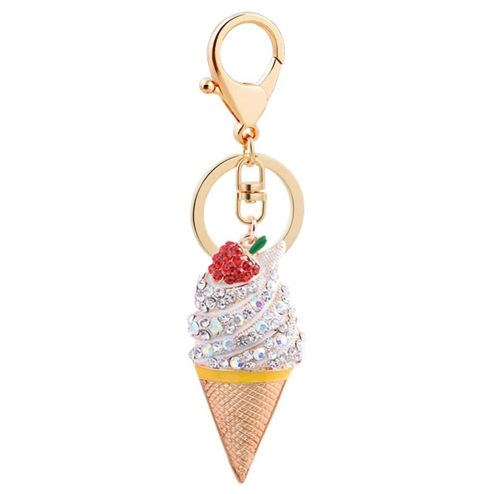 Fashion Cute Ice Cream Shape Women Keychain Jewelry Gift (White)