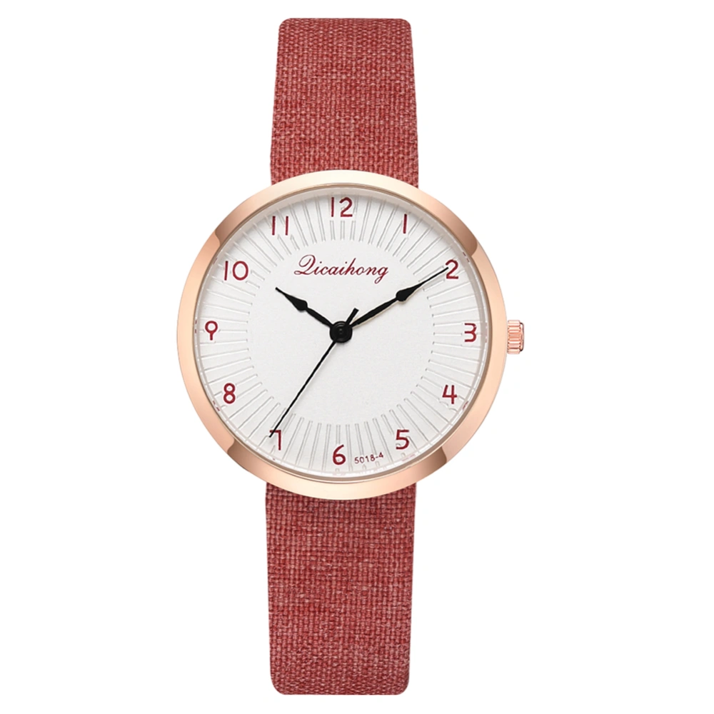 Simple Casual Women PU Strap Wristwatch Round White Dial Quartz Watch(Red)