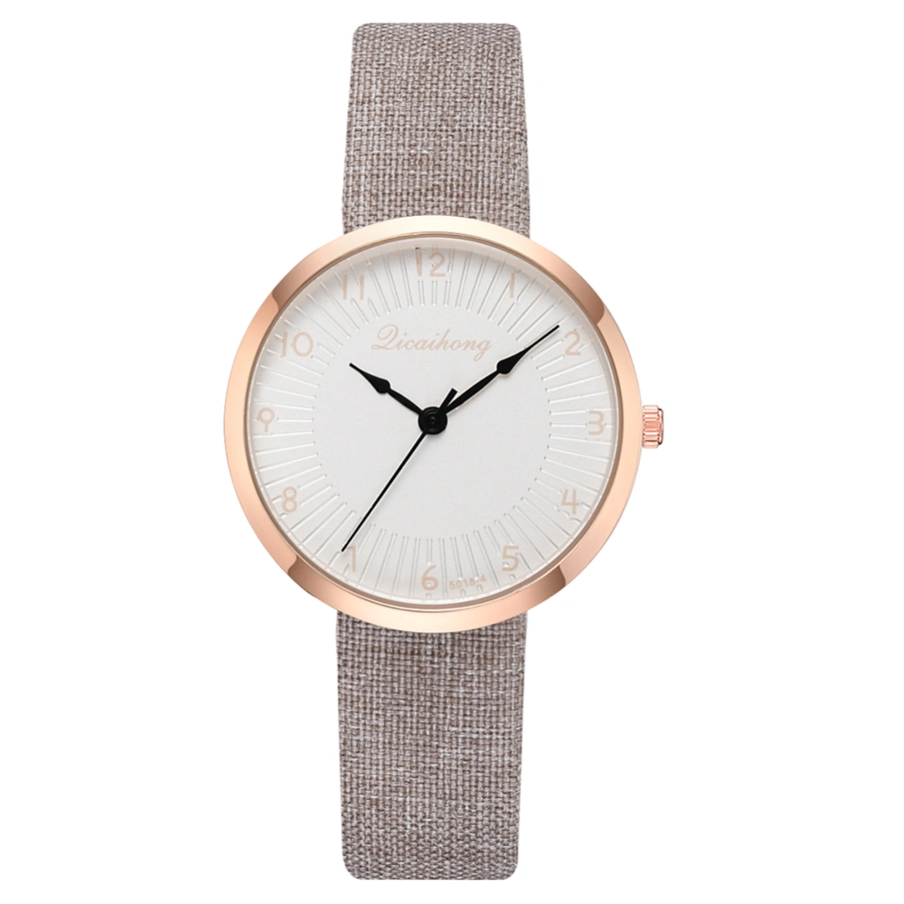 Simple Casual Women PU Strap Wristwatch Round White Dial Quartz Watch(Beige)