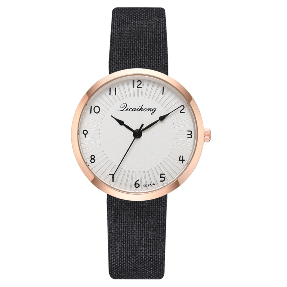 Simple Casual Women PU Strap Wristwatch Round White Dial Quartz Watch(Black)