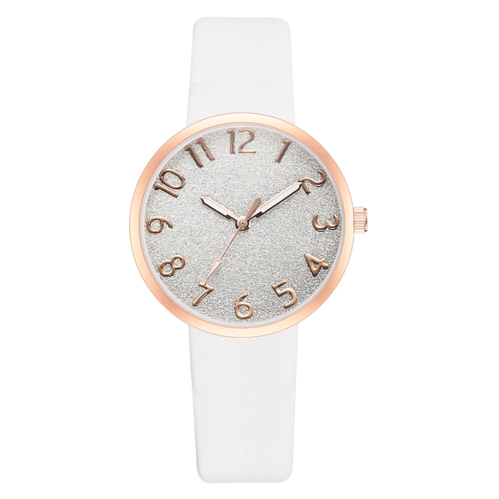 Fashionable Women Girl Watch Round Dial Analog Display Quartz Wristwatch (White)