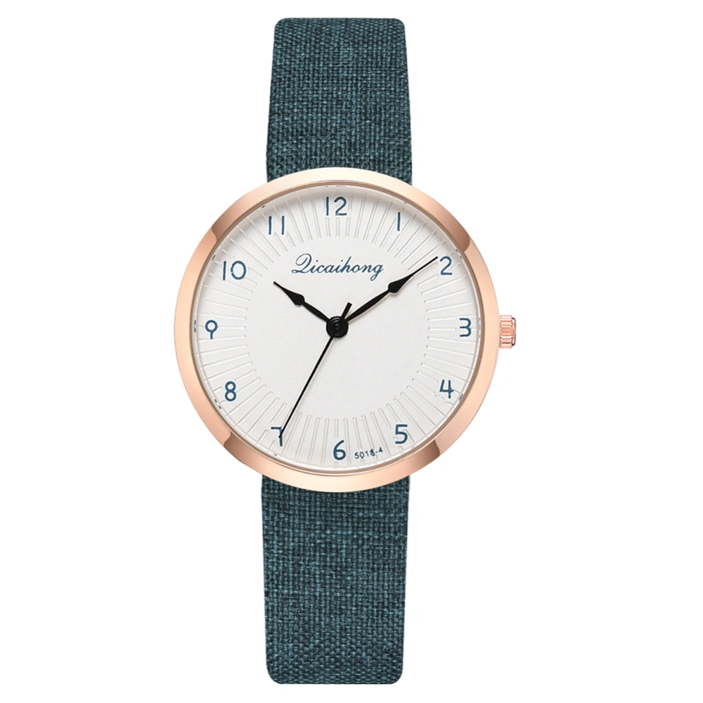 Simple Casual Women PU Strap Wristwatch Round White Dial Quartz Watch(Green)