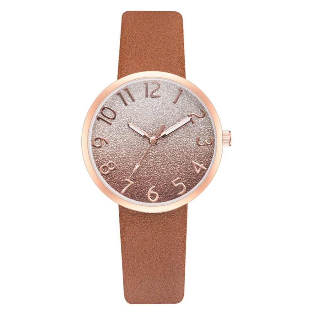 Fashionable Women Girl Watch Round Dial Analog Display Quartz Wristwatch (Coffee)