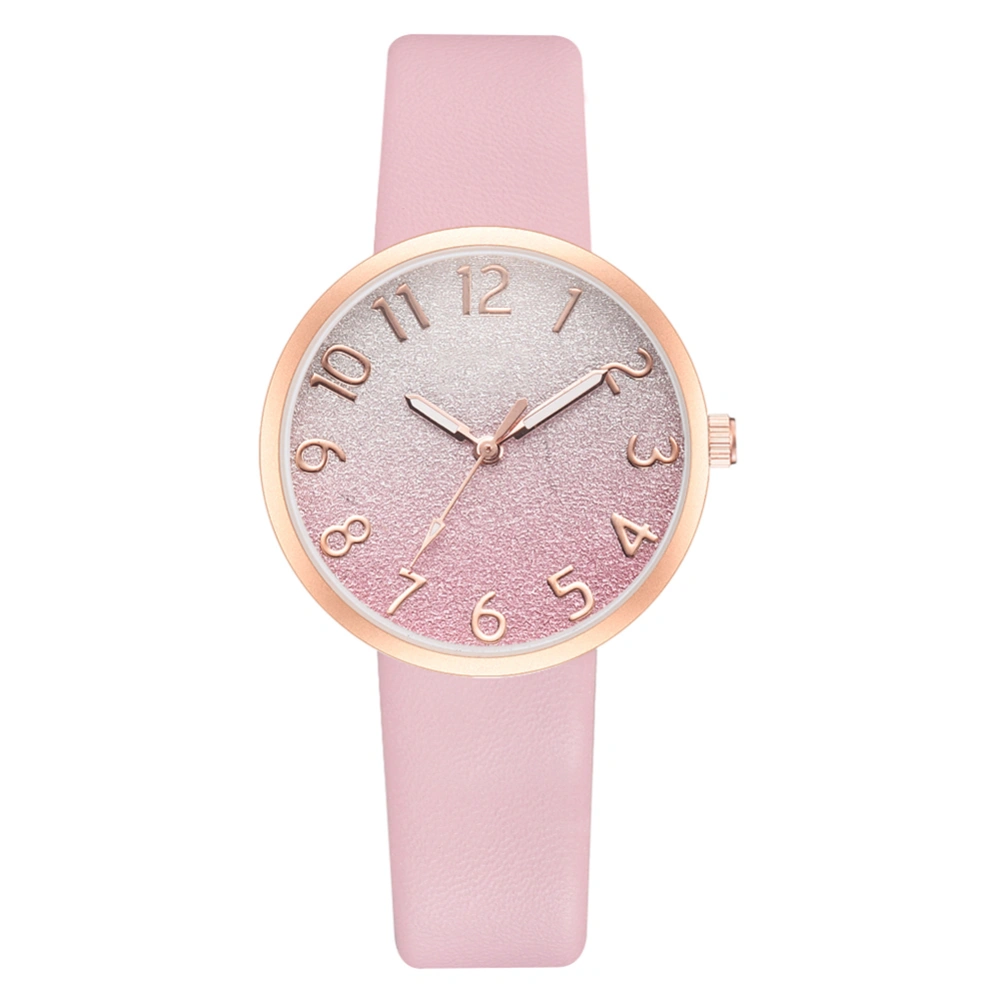 Fashionable Women Girl Watch Round Dial Analog Display Quartz Wristwatch (Pink)