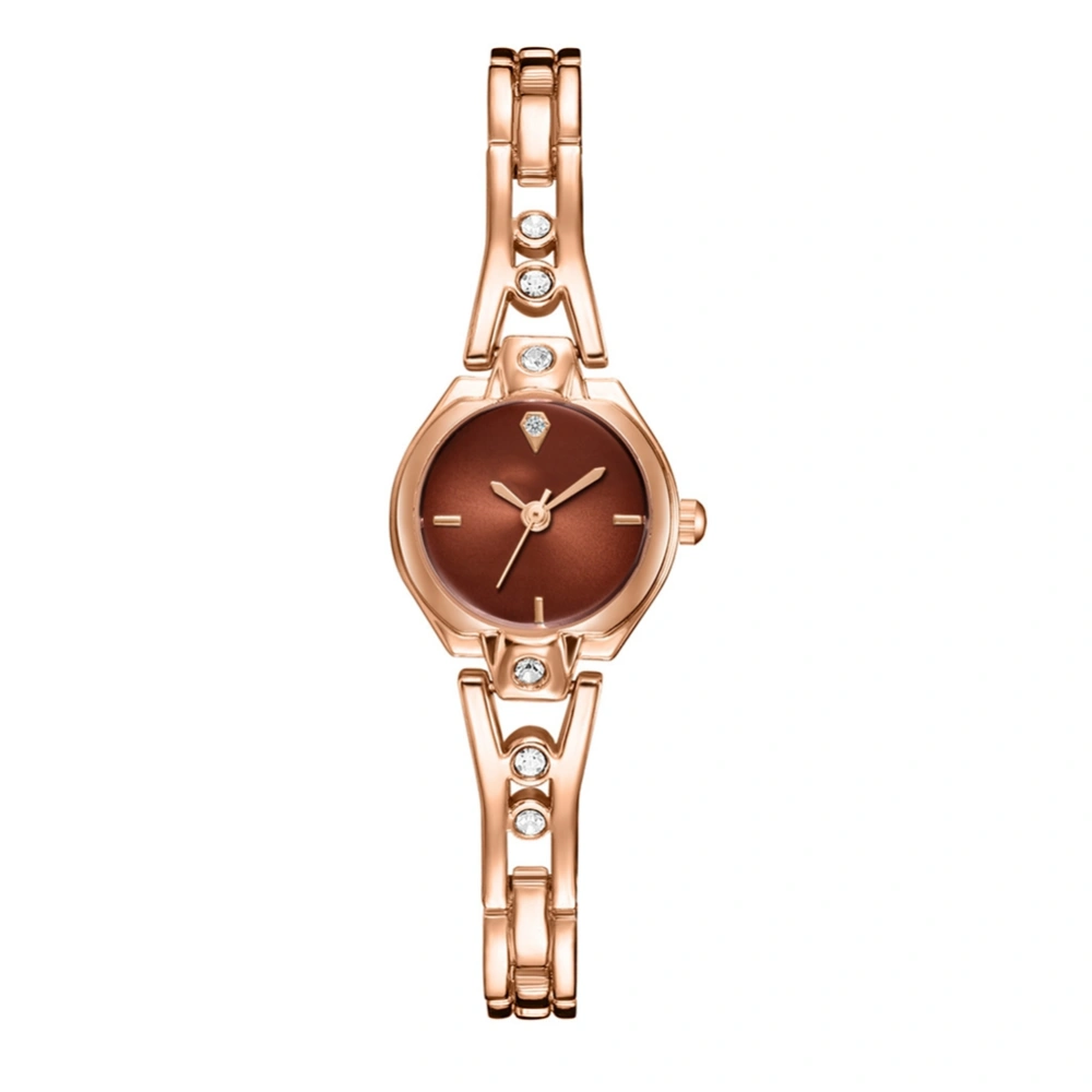 Stylish Alloy Watch Display Quartz Wristwatch P1071 (Rose Gold Watchband Brown Face)