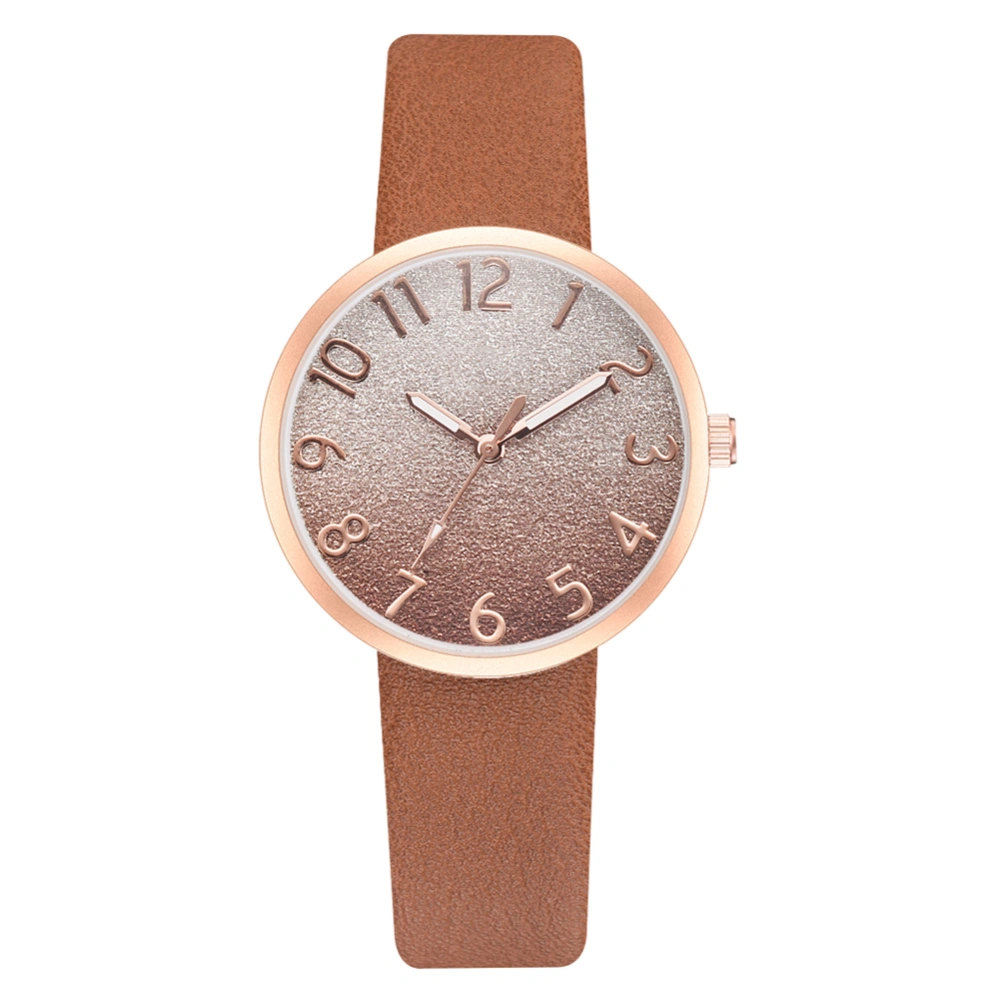 Fashionable Women Girl Watch Round Dial Analog Display Quartz Wristwatch (Coffee)