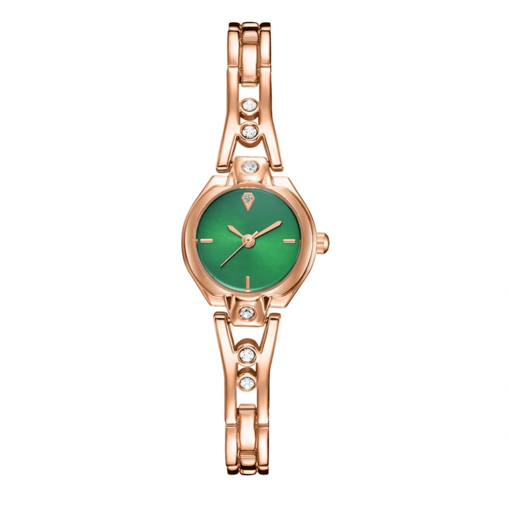 Stylish Alloy Watch Display Quartz Wristwatch P1071 (Rose Gold Watchband Green Face)