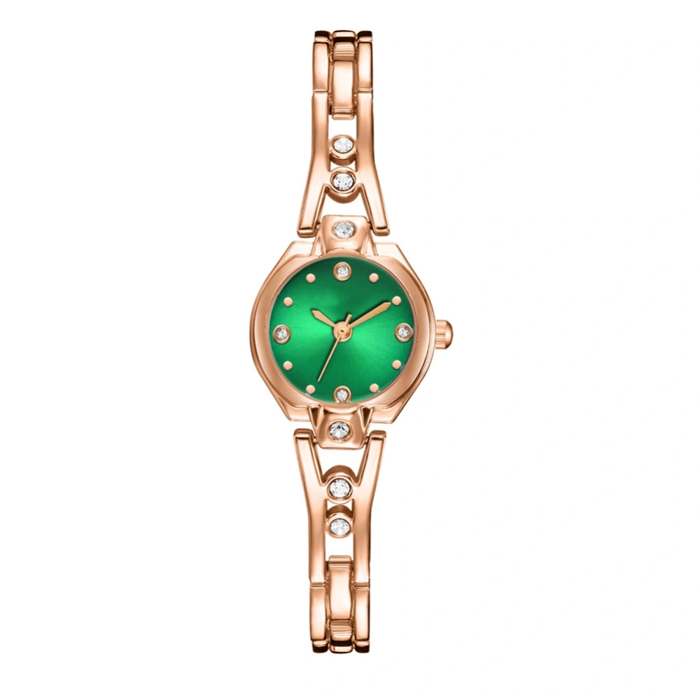 Stylish Alloy Watch Quartz Wristwatch P1070 (Rose Gold Watchband Green Face)