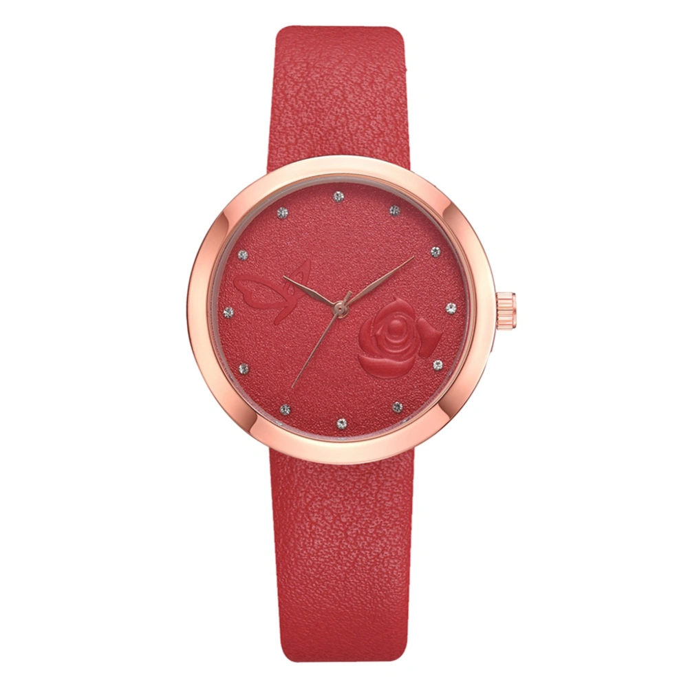 Fashionable Women Girl Watch Round Dial Analog Display Quartz Wristwatch(Red)