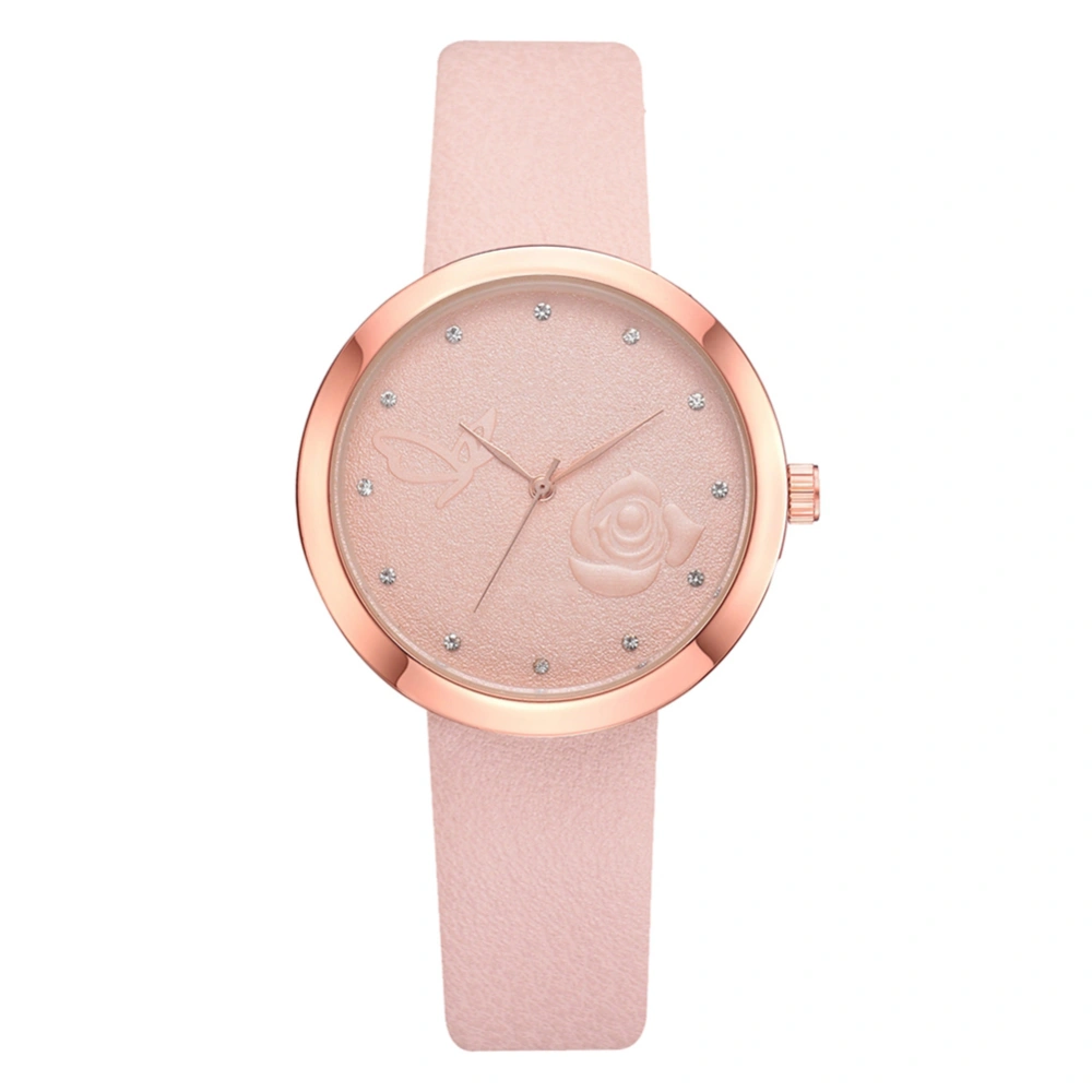 Fashionable Women Girl Watch Round Dial Analog Display Quartz Wristwatch(Pink)