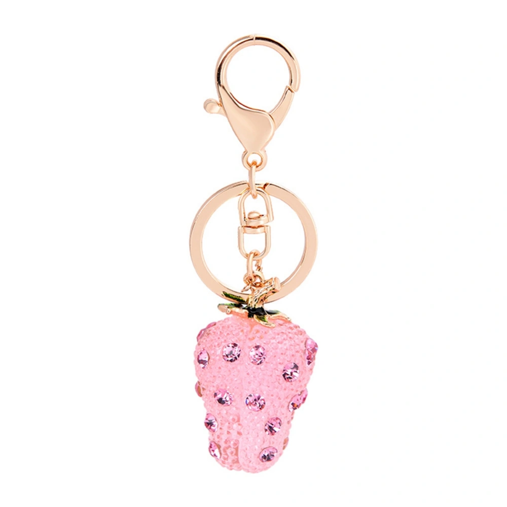 Fruit Strawberry Pendant Keychain Resin Key Ring Bag Hanging Ornament(Pink)