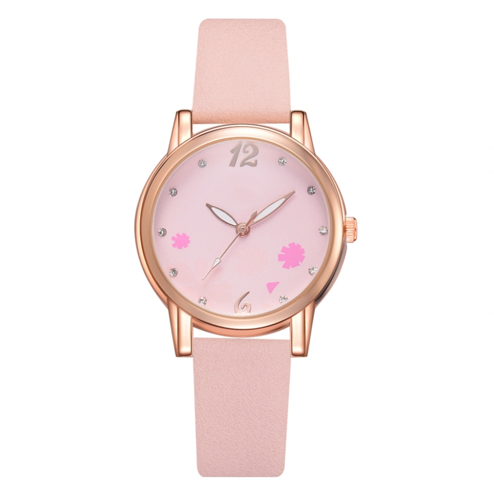 Fashionable Women Girl Watch Round Dial Analog Display Quartz Wristwatch(Pink)