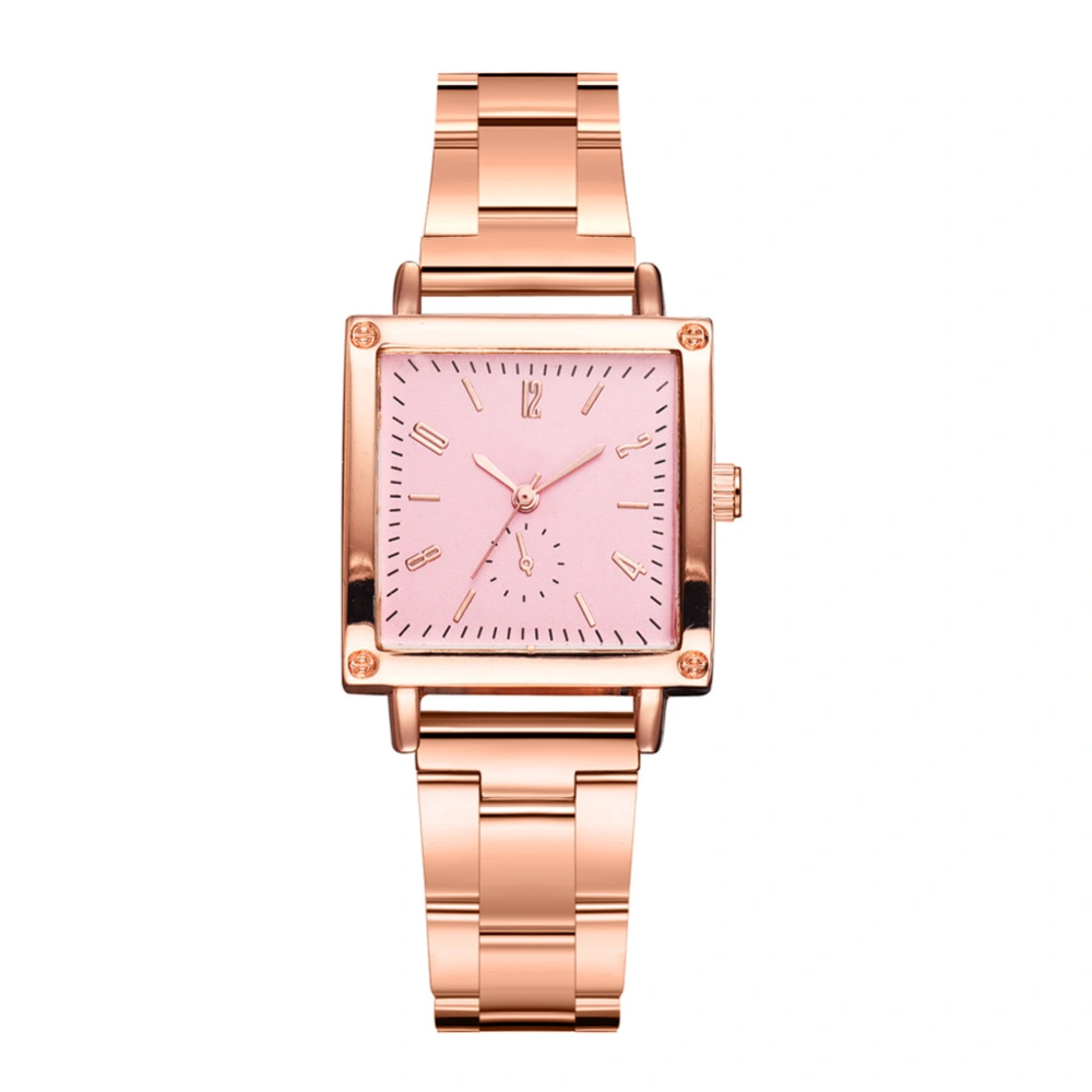 Fashion Alloy Strap Quartz Watch Roman Numeral Square Shape Dial Casual Watch (Rose Gold Pink)