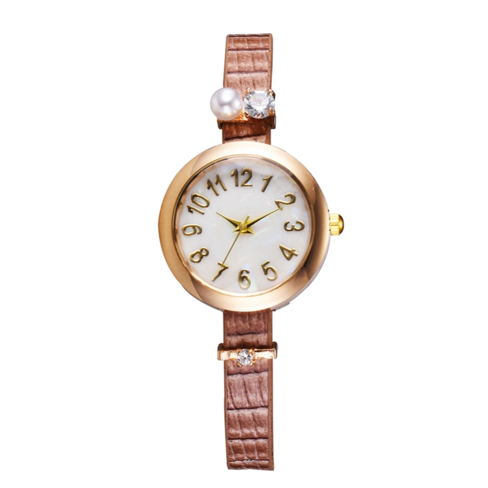 Simple Fashion Casual Quartz Watch PU Strap Wristwatch Gift (Brown)