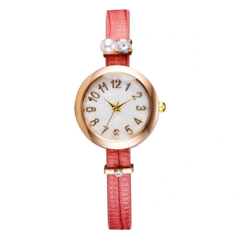 Simple Fashion Casual Quartz Watch PU Strap Wristwatch Gift (Pink)