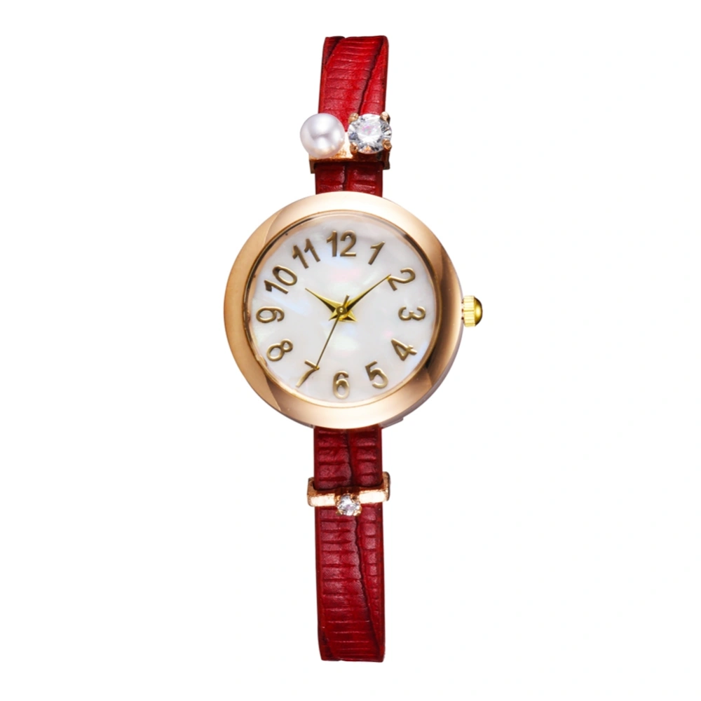 Simple Fashion Casual Quartz Watch PU Strap Wristwatch Gift (Red)