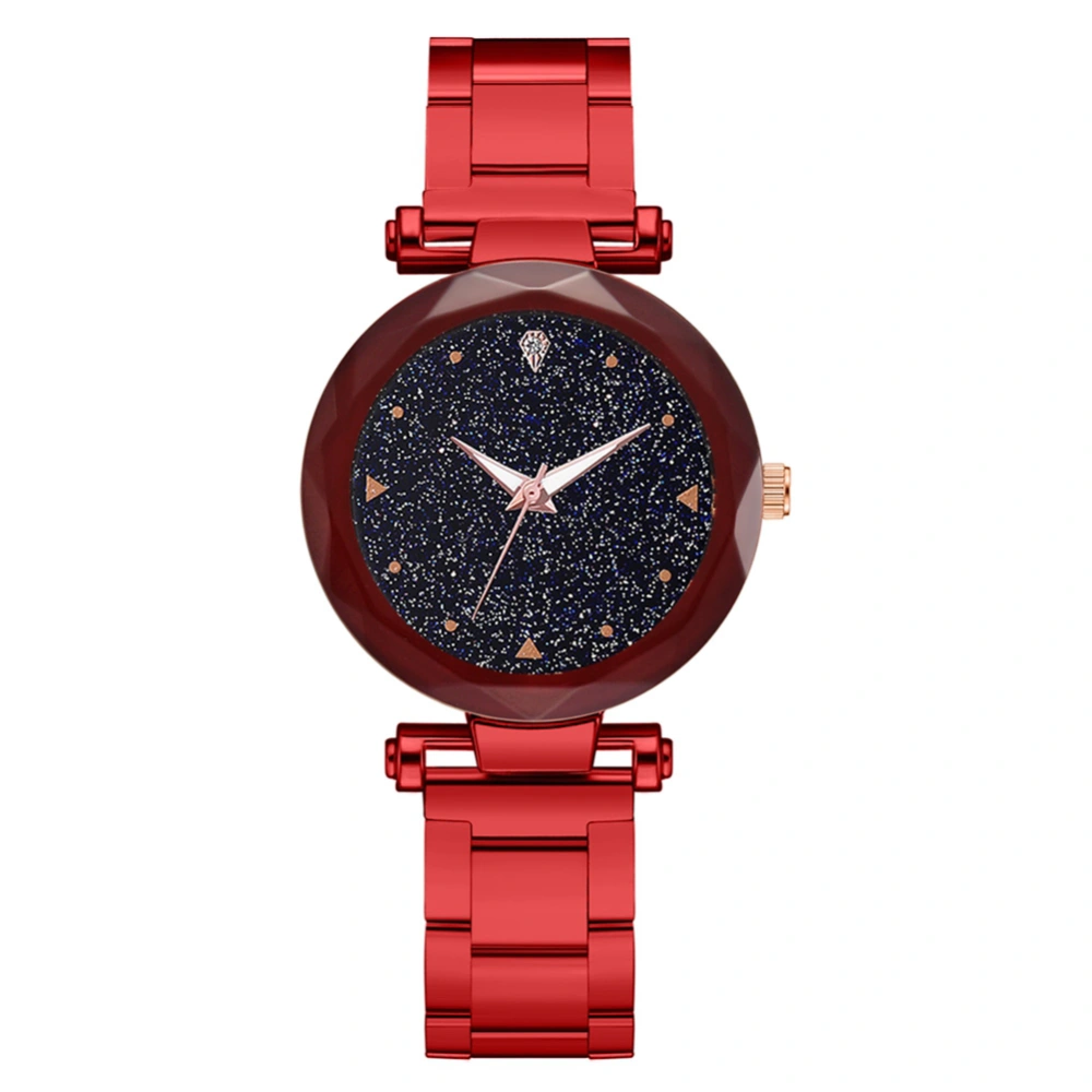 Women Quartz Watch Round Dial Alloy Belt Elegant Casual Wristwatch Red