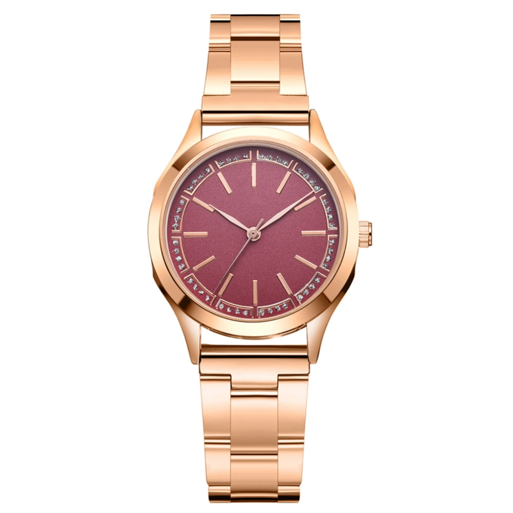 Leisure Fashion Men Simple PU Dial Quartz Wrist Watch Decoration (Rose Red Band Red Mirror)