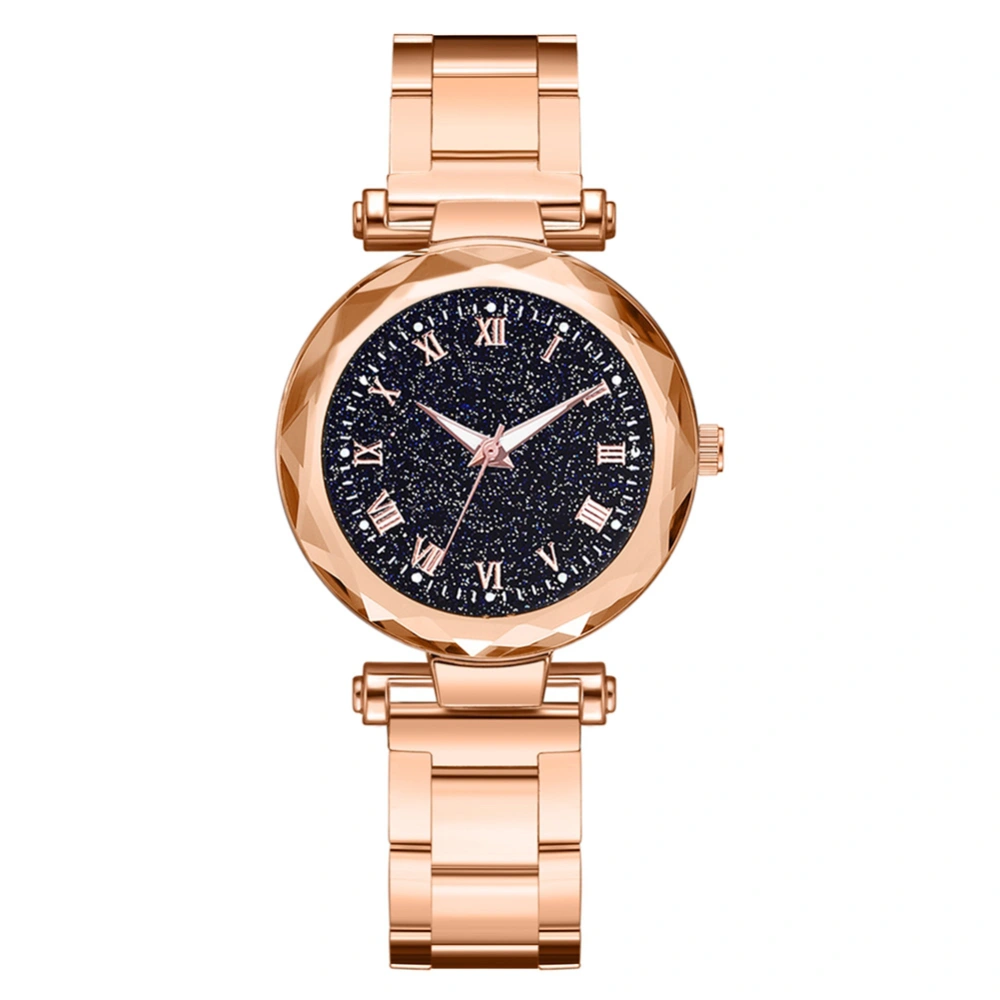 Women Quartz Watch Round Dial Alloy Belt Elegant Casual Wristwatch Rose Gold