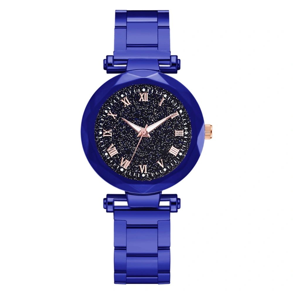 Women Quartz Watch Round Dial Alloy Belt Elegant Casual Wristwatch Blue