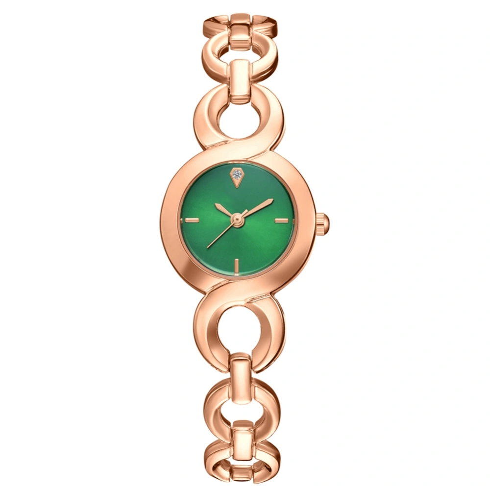 Fashionable Women Alloy Watch Round Quartz Wristwatch Causal Golden Rose Strap(Green Dial)